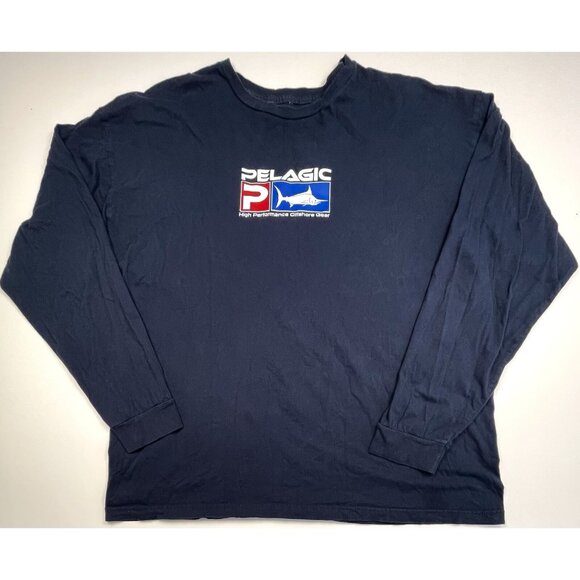 PELAGIC High Performance Offshore Fishing Gear Mens XXL Navy Graphic L/S T-SHIRT - Picture 1 of 6